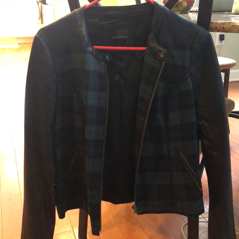 Blue and Green Plaid Leather Jacket